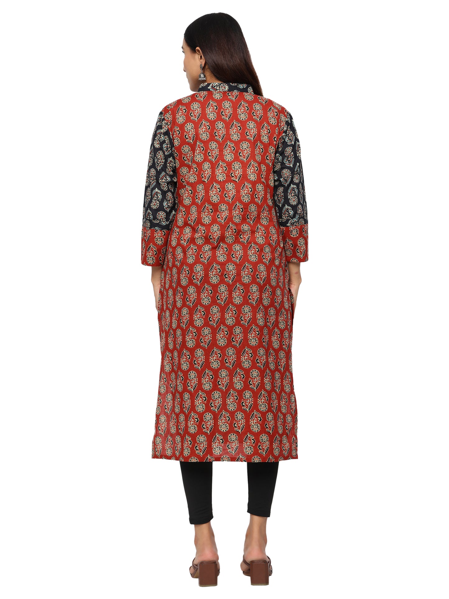 Princess Line Kurti in Pure Cotton-Black Maroon