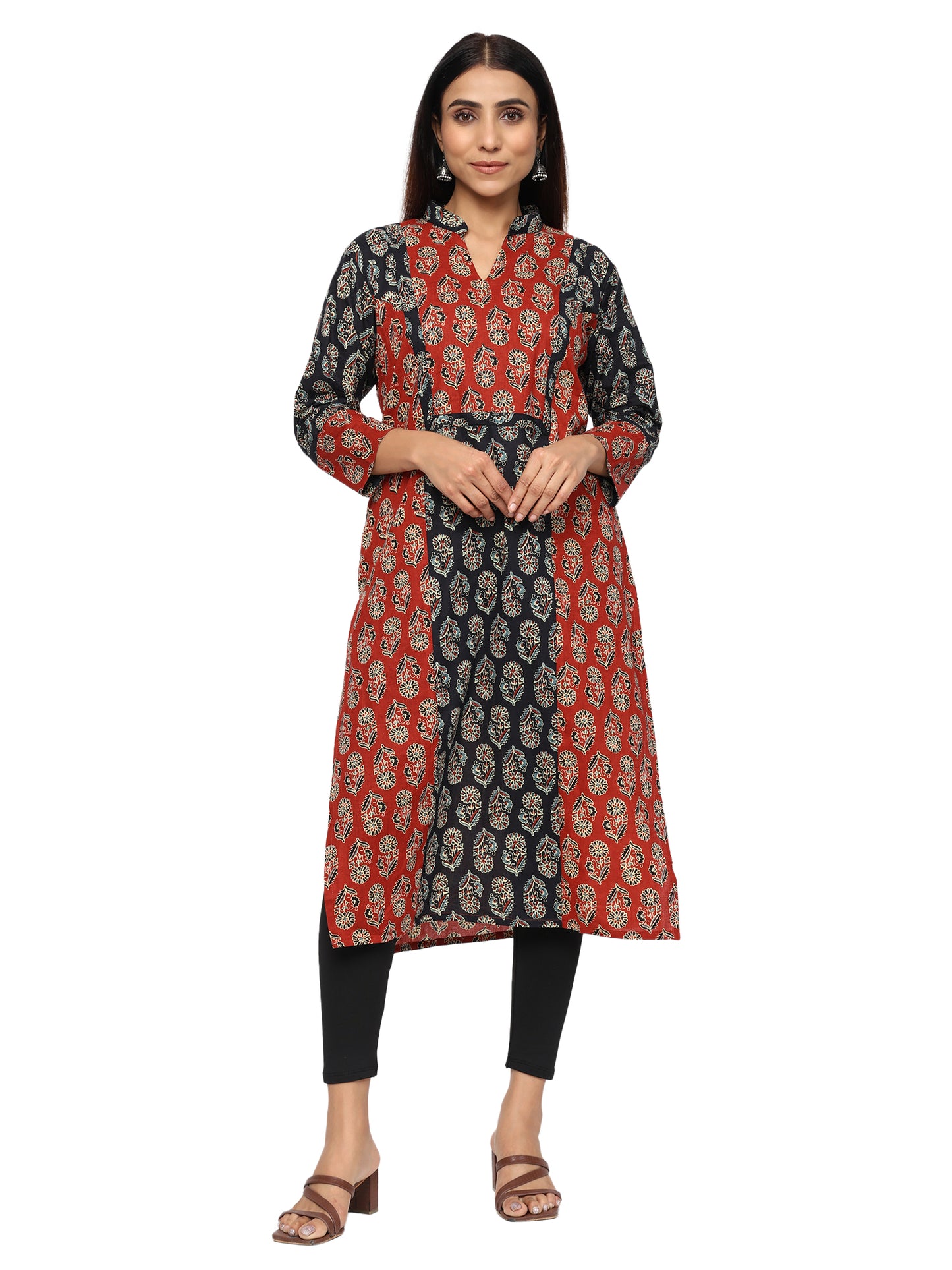 Princess Line Kurti in Pure Cotton-Black Maroon