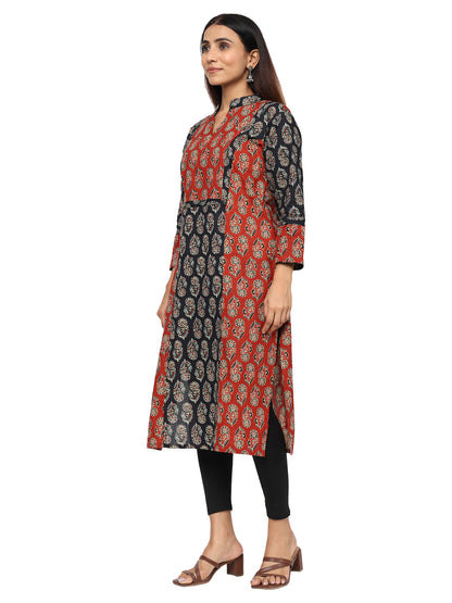 Princess Line Kurti in Pure Cotton-Black Maroon