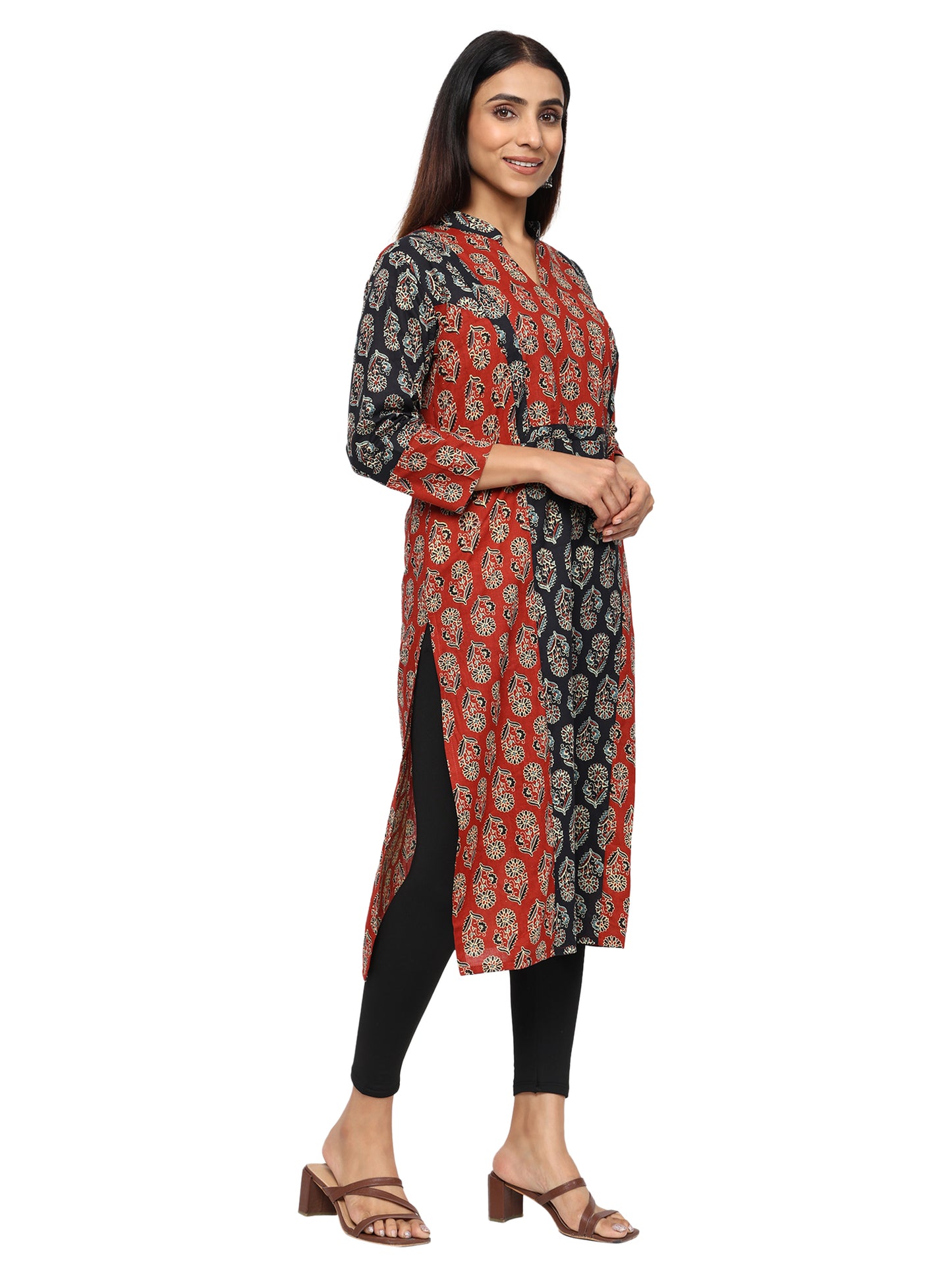 Princess Line Kurti in Pure Cotton-Black Maroon