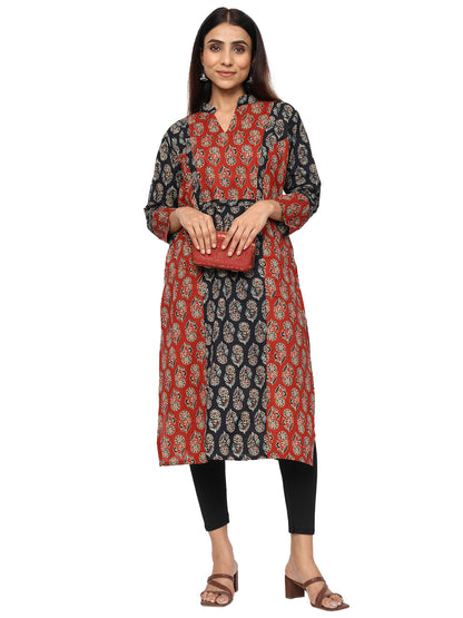 Princess Line Kurti in Pure Cotton-Black Maroon