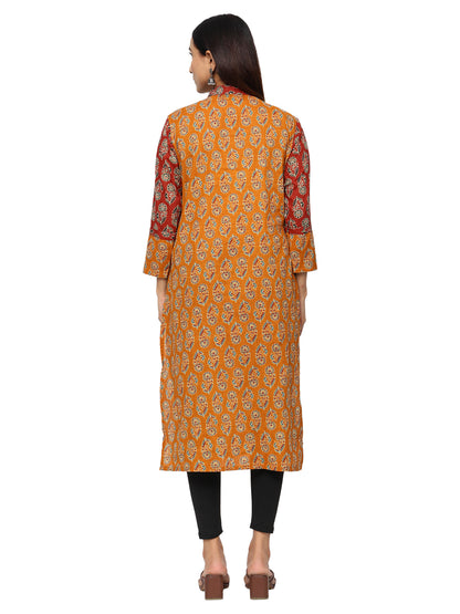 Princess Line Kurti in Pure Cotton-Maroon Mustard