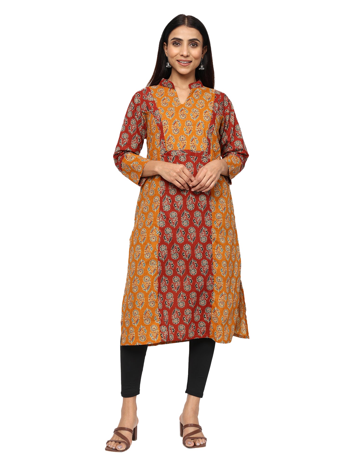 Princess Line Kurti in Pure Cotton-Maroon Mustard