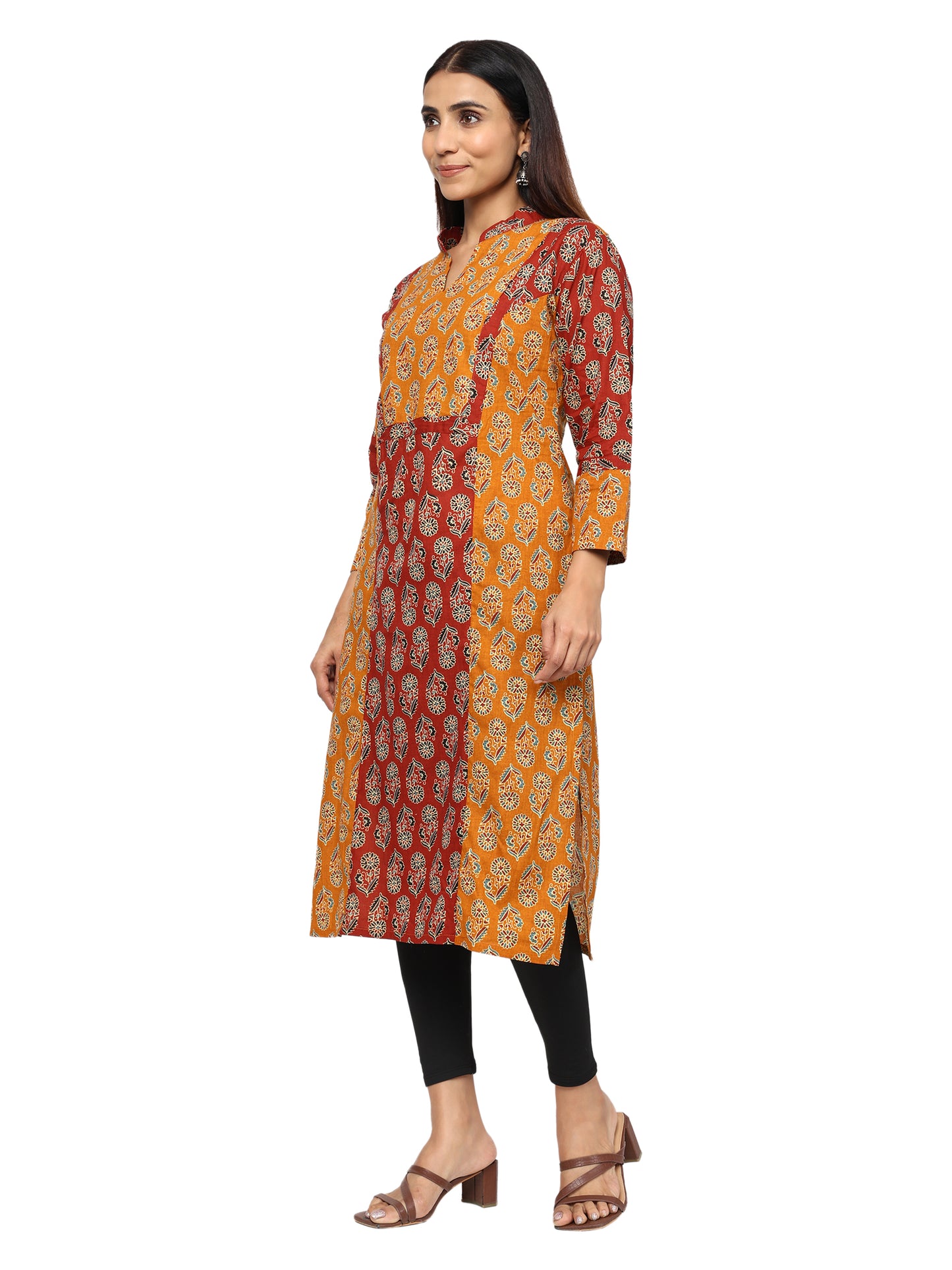 Princess Line Kurti in Pure Cotton-Maroon Mustard