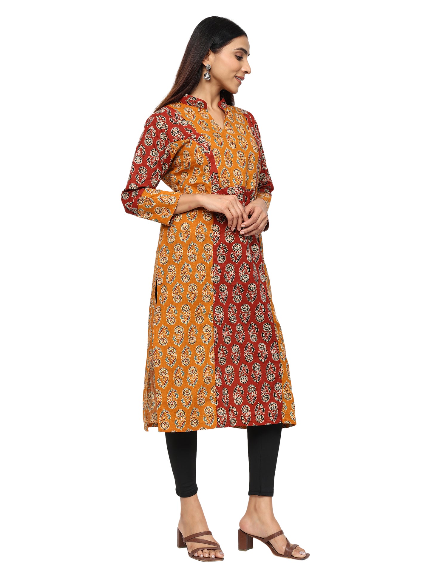 Princess Line Kurti in Pure Cotton-Maroon Mustard