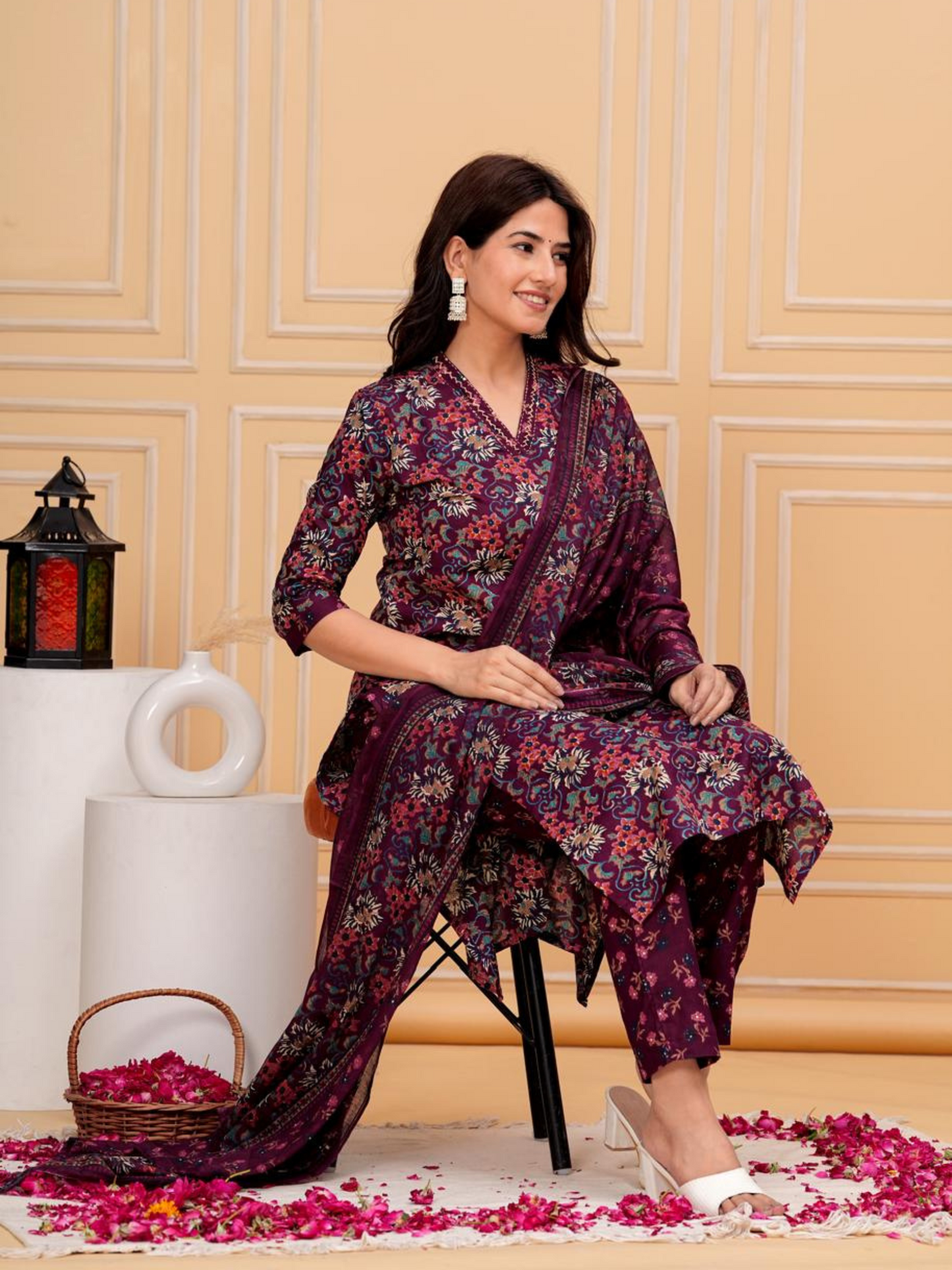 Inara Daily Wear Suit Set-Wine Colour