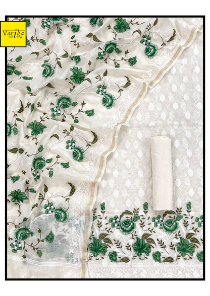 White Colour Pure Chanderi Banarasi Suit