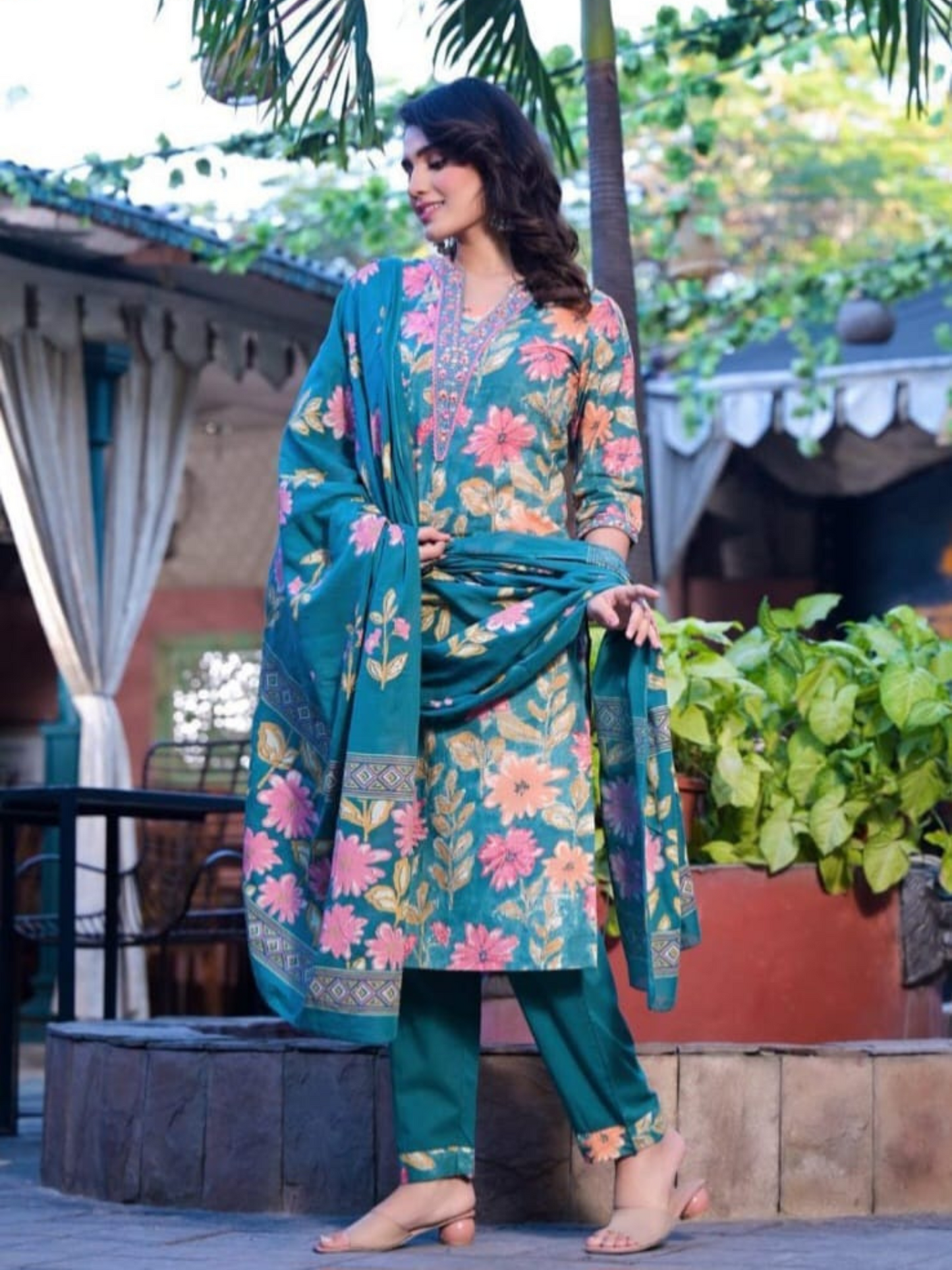 Inara Daily Wear Suit Set-Teal Colour