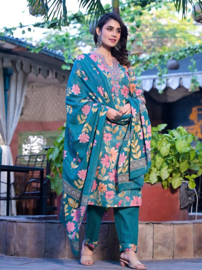 Inara Daily Wear Suit Set-Teal Colour