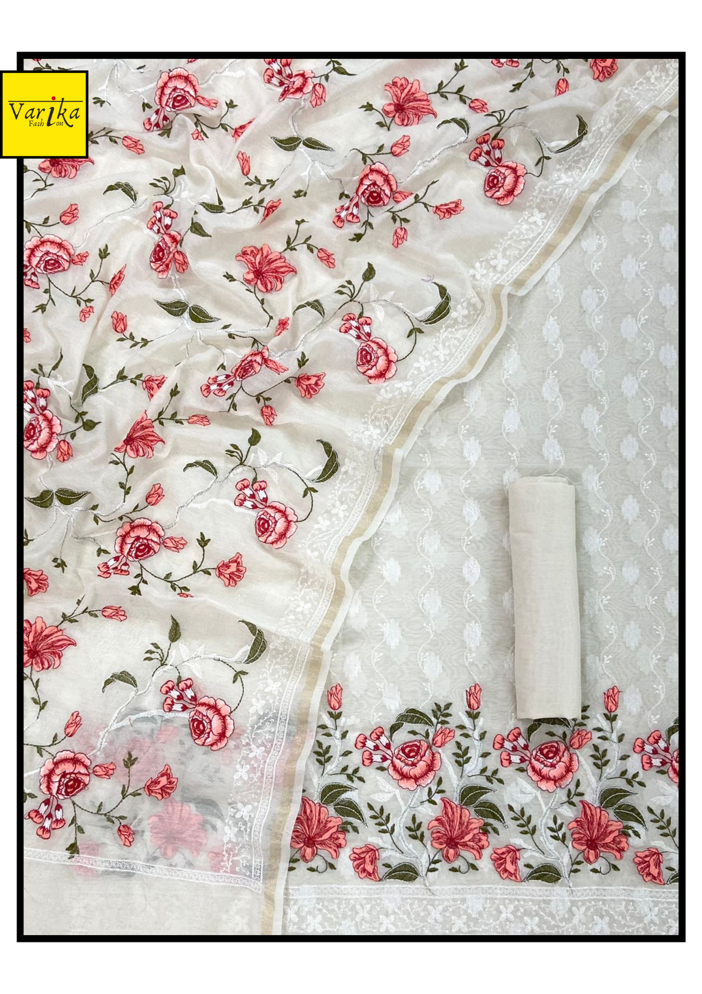 White Colour Pure Chanderi Banarasi Suit