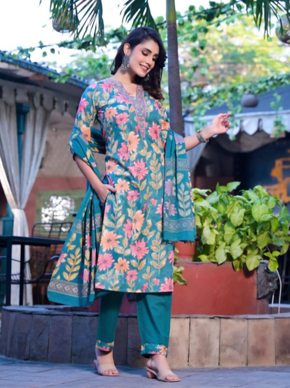 Inara Daily Wear Suit Set-Teal Colour