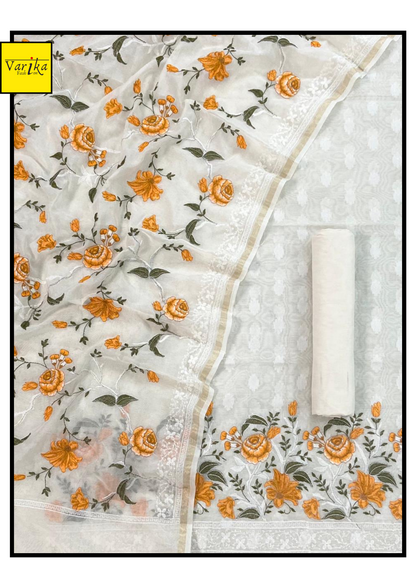 White Colour Pure Chanderi Banarasi Suit