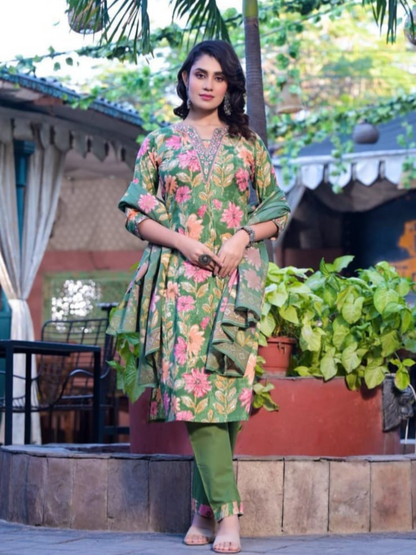 Inara Daily Wear Suit Set-Green Colour