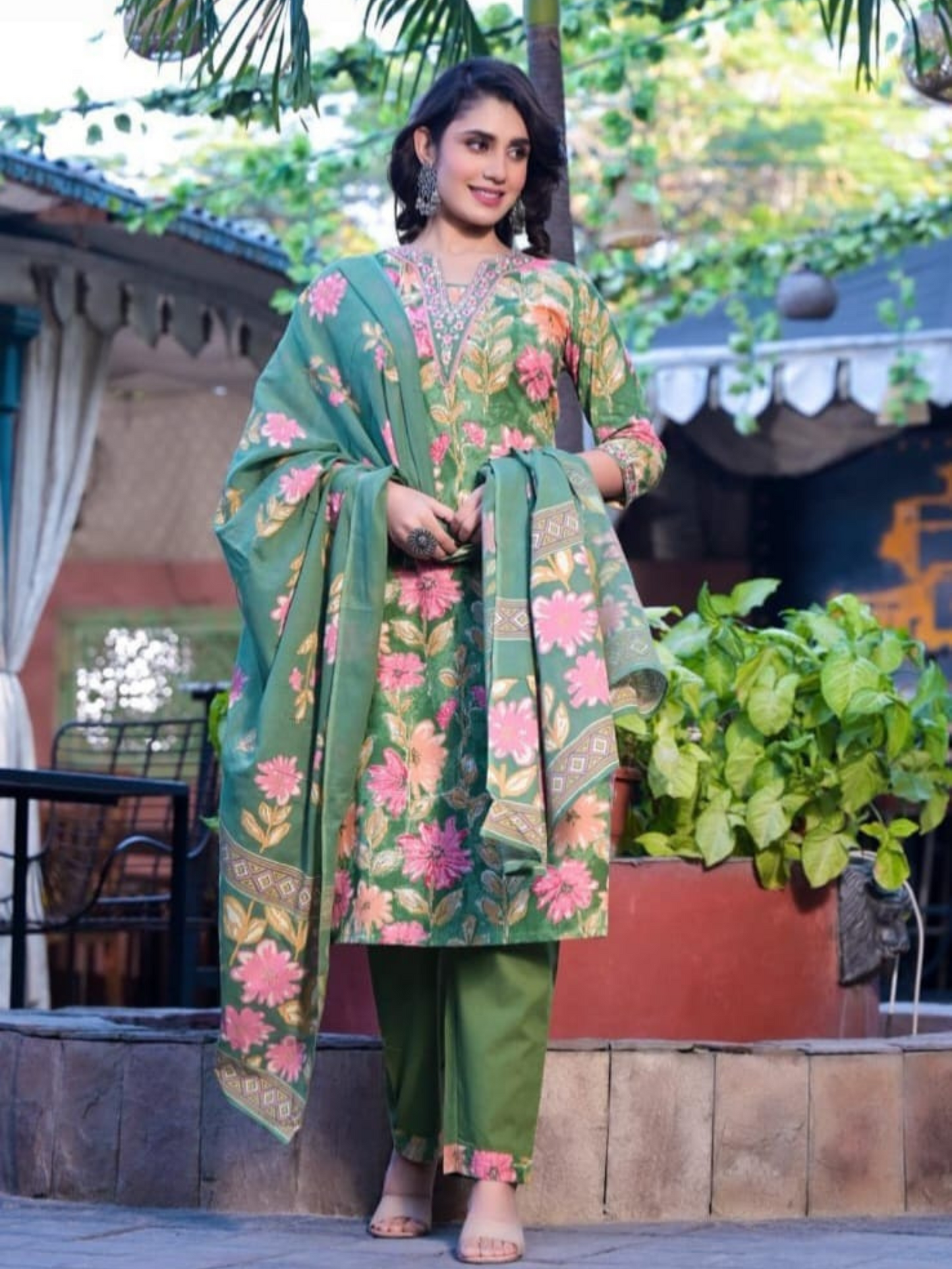 Inara Daily Wear Suit Set-Green Colour