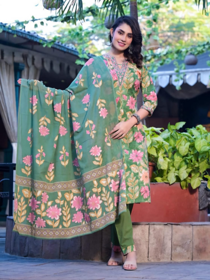 Inara Daily Wear Suit Set-Green Colour