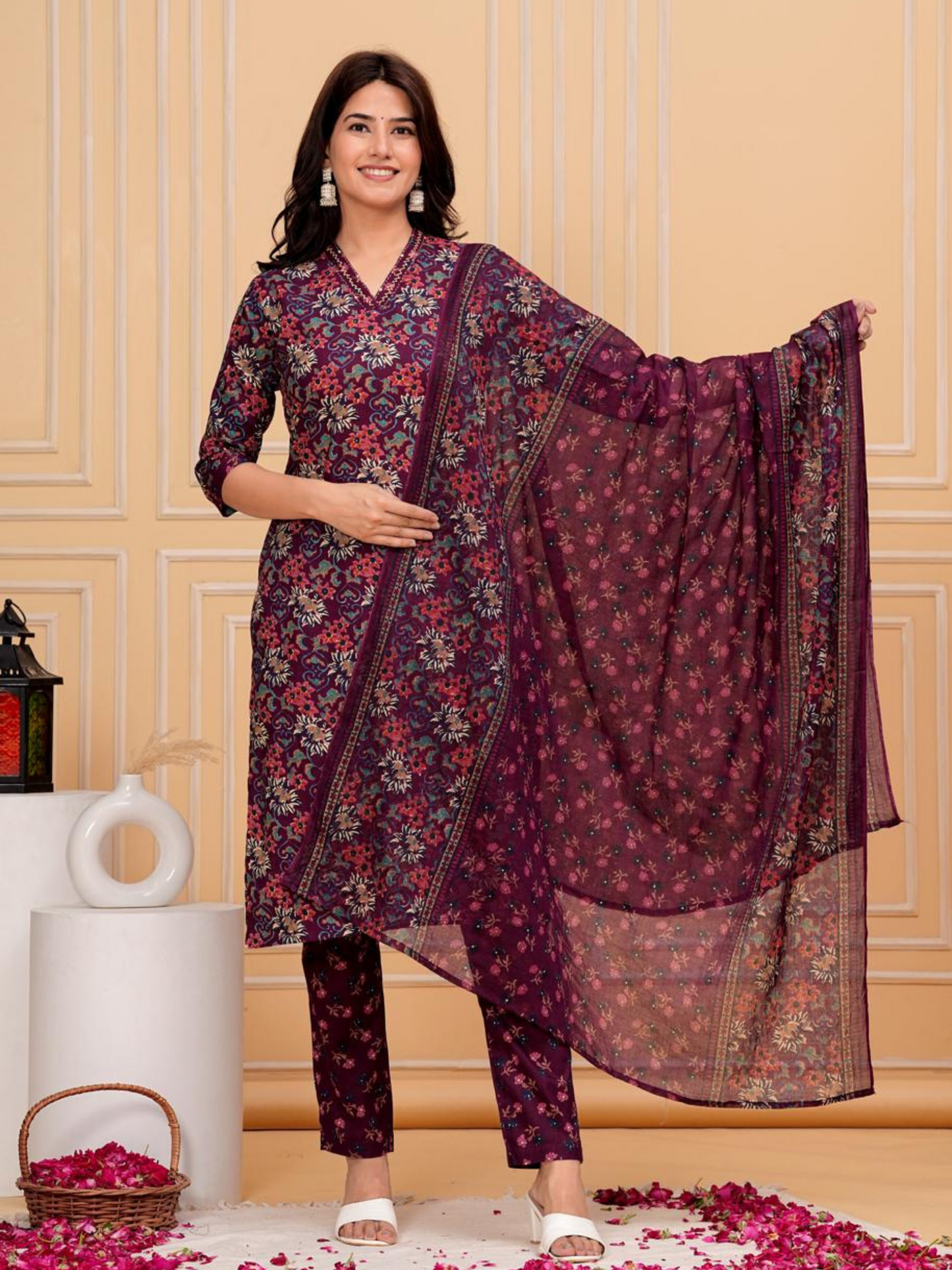 Inara Daily Wear Suit Set-Wine Colour