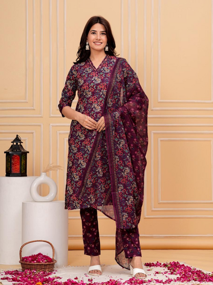 Inara Daily Wear Suit Set-Wine Colour