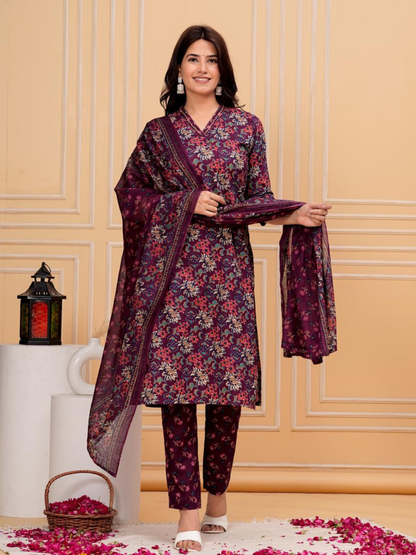 Inara Daily Wear Suit Set-Wine Colour