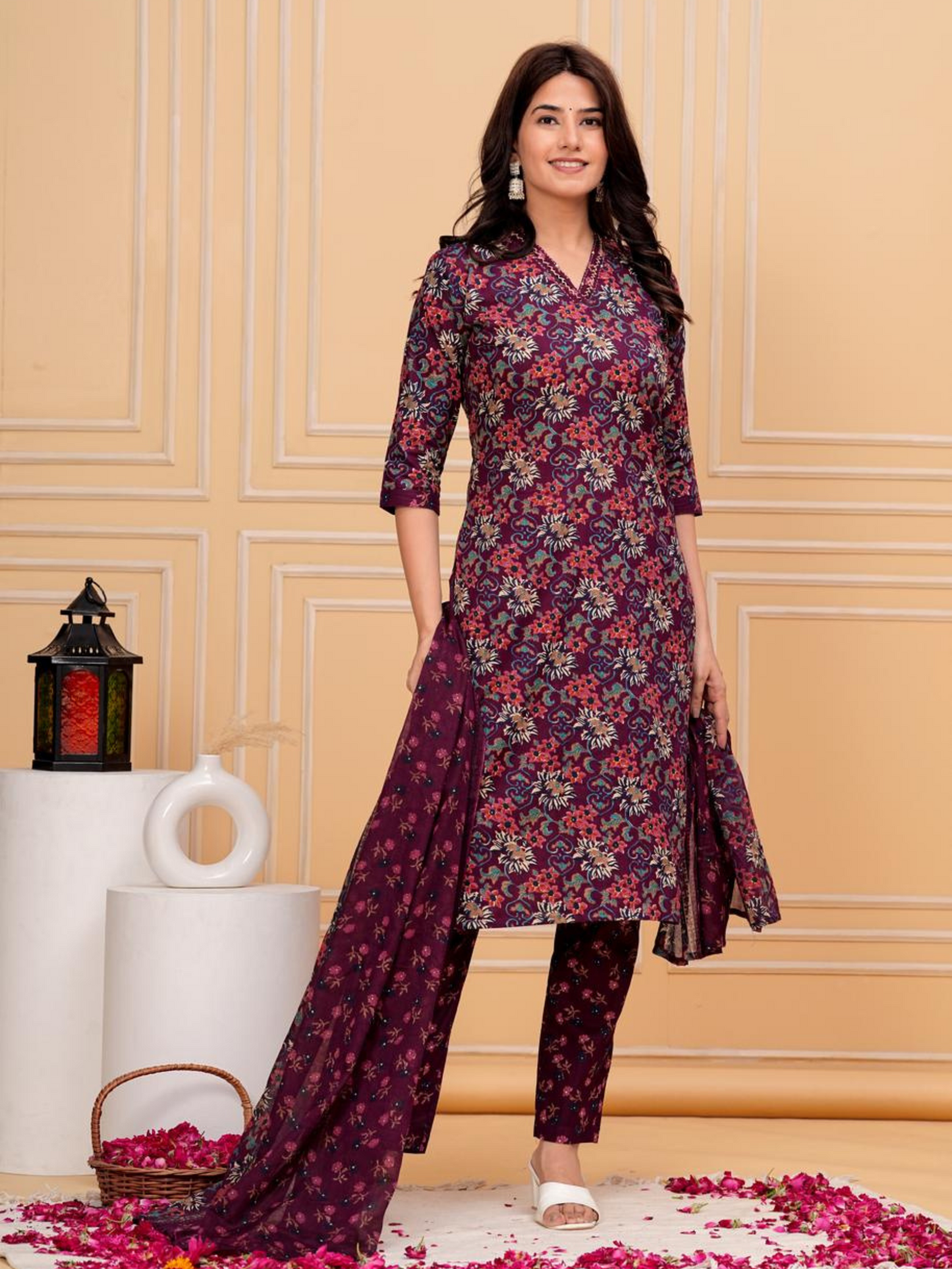 Inara Daily Wear Suit Set-Wine Colour