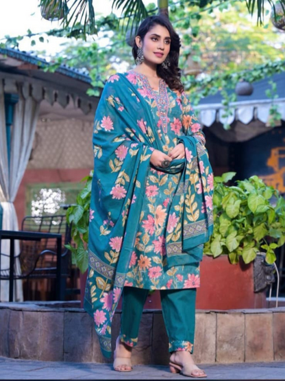 Inara Daily Wear Suit Set-Teal Colour