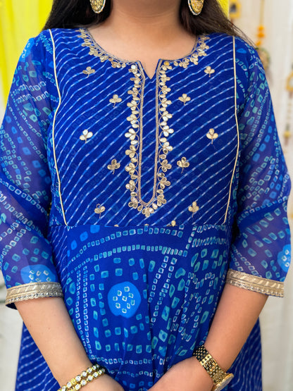 Georgette Bandhani Suit with Hand Embroidery - Blue (Colour)