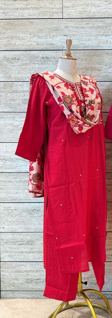 Sitara Hand Embroidered Silk Suit Set - Red