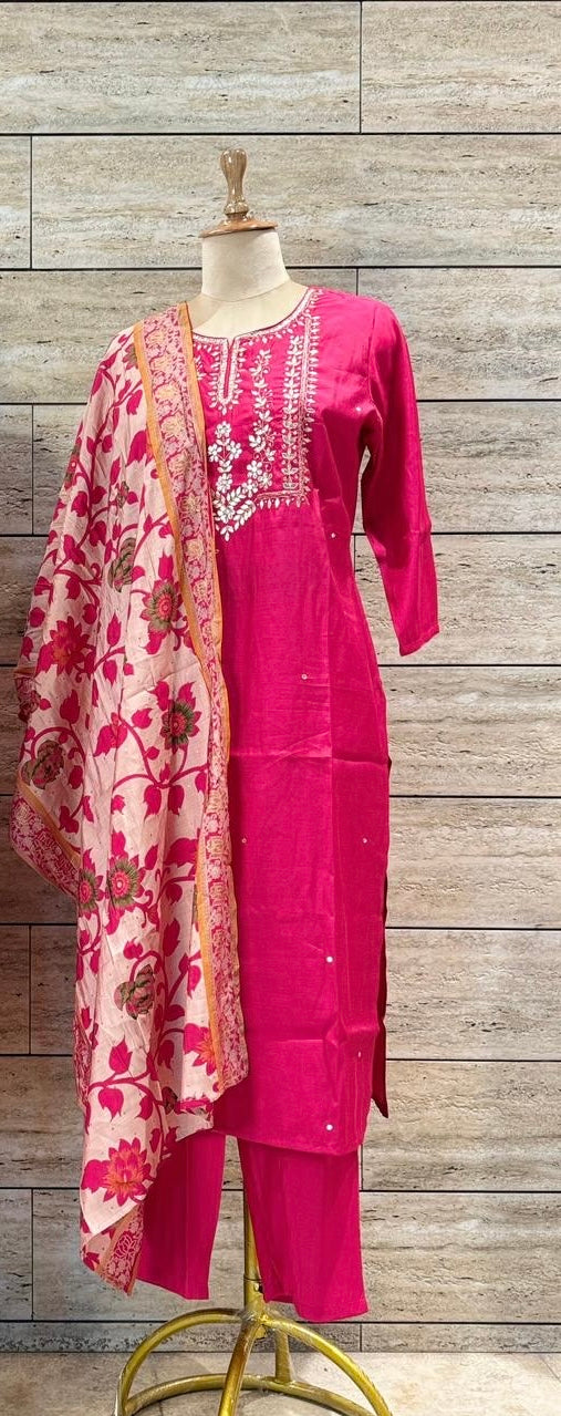 Sitara Hand Embroidered Silk Suit Set - Pink